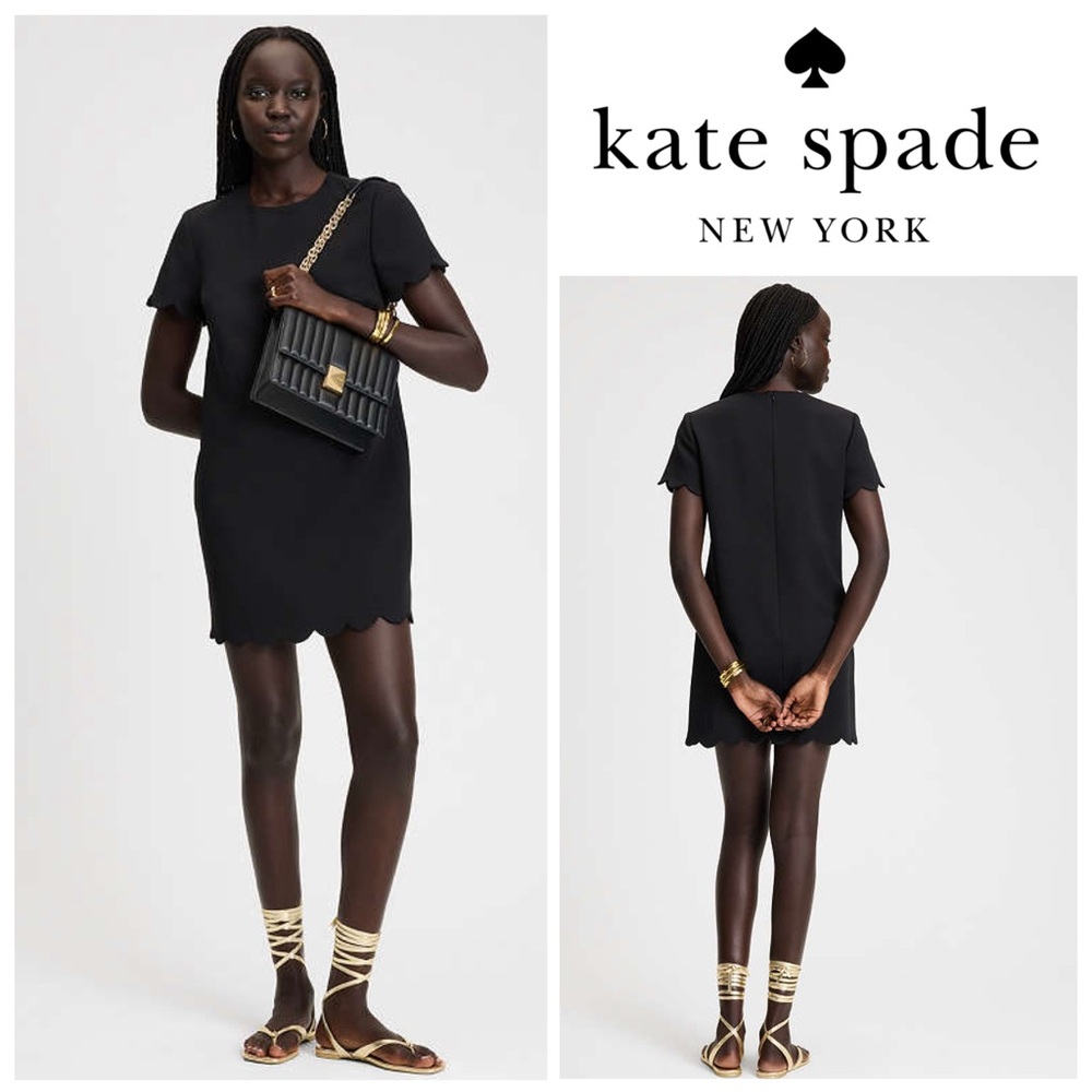 Kate Spade Scalloped 3/4 Length Sleeve Black Dancer Mini Dress